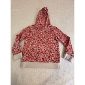 Cat & Jack Pullover‎ Hoodie Girls M 7-8 Red Floral Fleece Lined Kangaroo Pocket